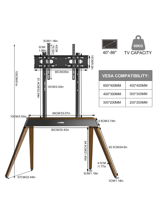 WISFOR Floor TV Stand for 40-86 Inch TVs, Wooden Tripod Design with Heavy Duty Steel Frame, Adjustable Portable Corner TV Mount, Universal Easel Style for LED LCD Flat Screens - Image 2