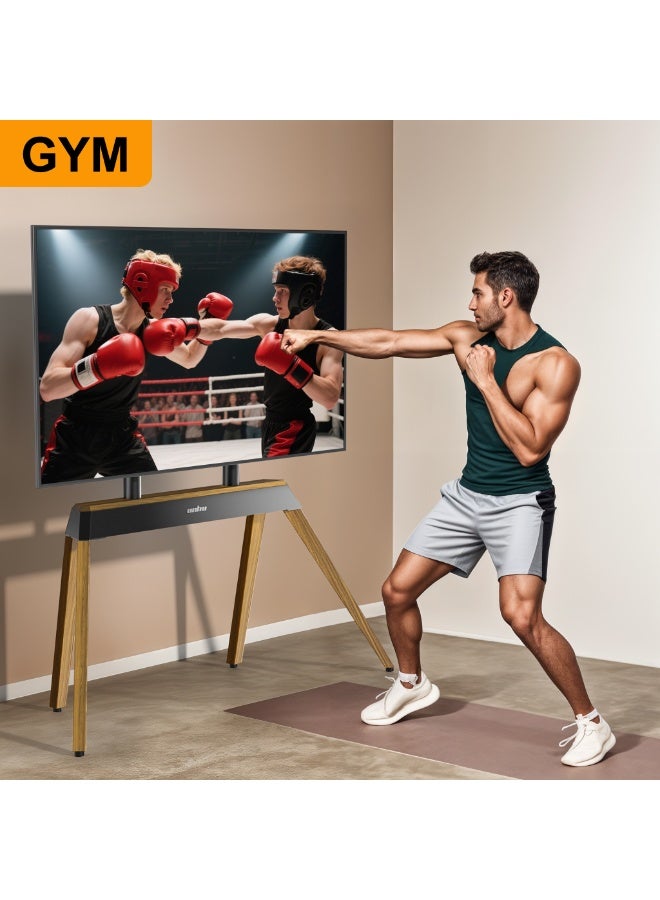 WISFOR Floor TV Stand for 40-86 Inch TVs, Wooden Tripod Design with Heavy Duty Steel Frame, Adjustable Portable Corner TV Mount, Universal Easel Style for LED LCD Flat Screens - Image 4