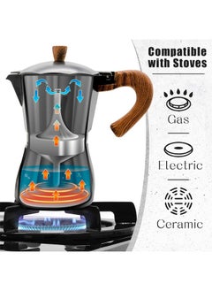 Hihonor Moka Pot, Stovetop Espresso Maker, Italian Coffee Maker, Coffee Pot, 3 Cup Aluminium Stovetop Camping Espresso Maker, Manual Cuban Coffee Percolator for Cappuccino or Latte, 150 ML, Black  - Image 2