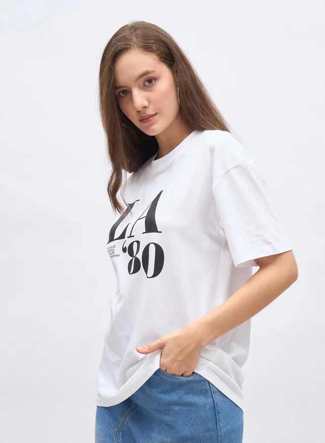 Styli Styli Graphic Print Oversized Longline T-Shirt