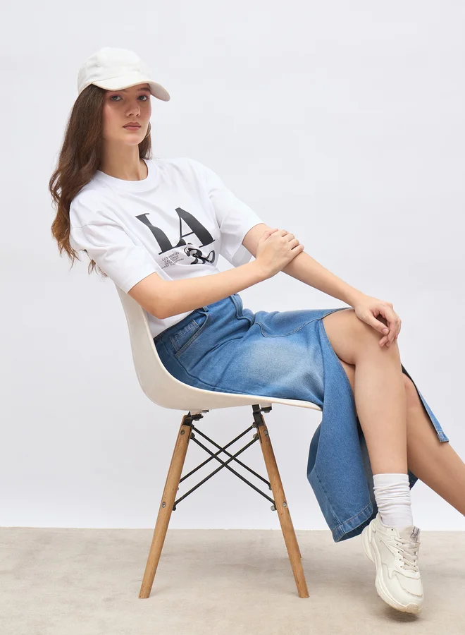 Styli Styli Graphic Print Oversized Longline T-Shirt