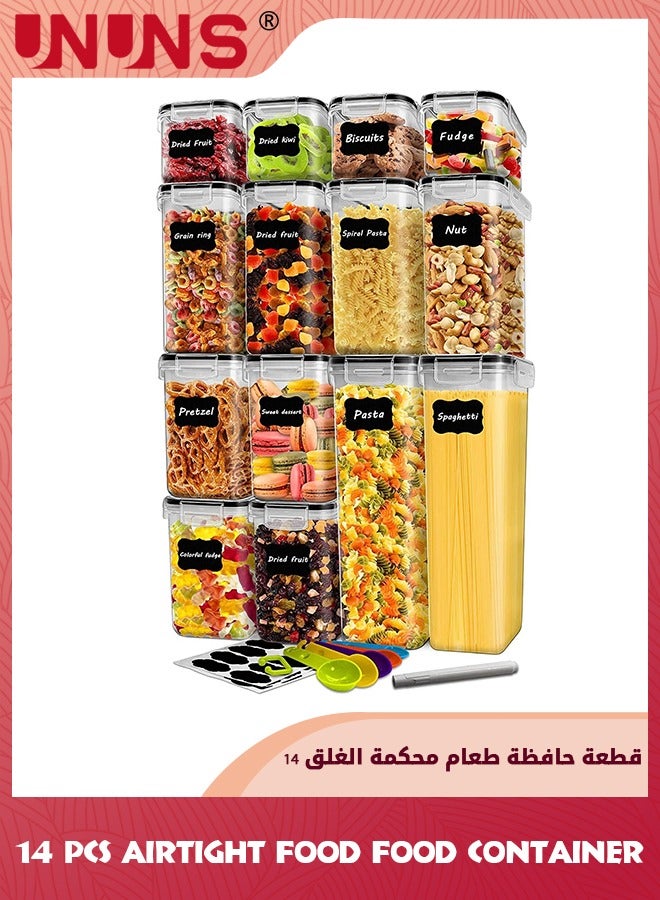 UNUNS Airtight Food Storage Container Set,14 Pcs Clear Food Storage Container With Lid,BPA-Free Cereal And Snack Containers With Lables And Small Spoon For Kitchen Pantry Organization And Storage - Image 1