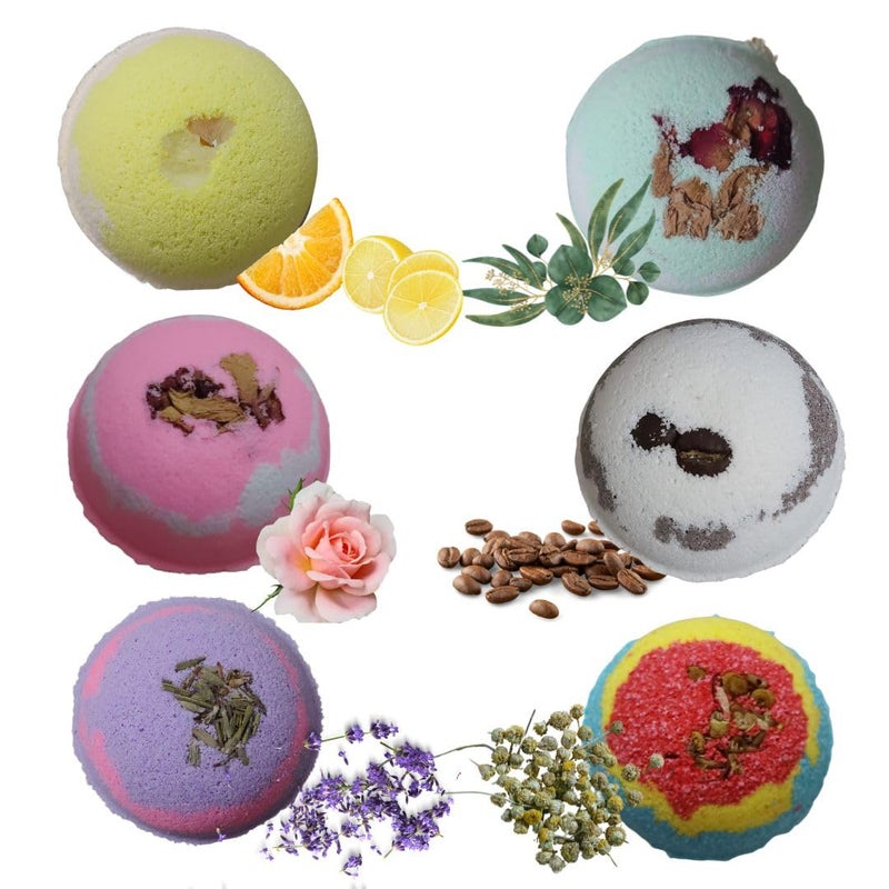 LA NATURAL Handmade Assorted Bath Bombs Combo Lavender Rose Orange Eucalyptus Tea Tree CoffeeVanilla Bath Bombs Combo Natural Cleansing Bath Bombs 60 Gm Each Pack of 6 Assorted - Image 3