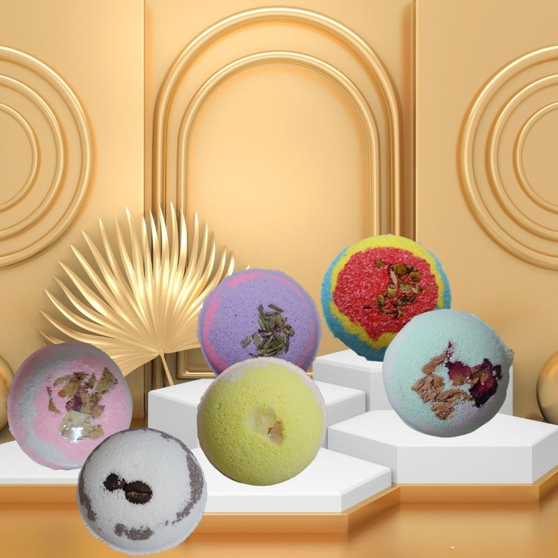 LA NATURAL Handmade Assorted Bath Bombs Combo Lavender Rose Orange Eucalyptus Tea Tree CoffeeVanilla Bath Bombs Combo Natural Cleansing Bath Bombs 60 Gm Each Pack of 6 Assorted - Image 5