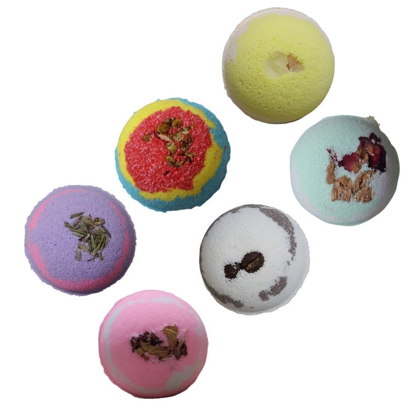 LA NATURAL Handmade Assorted Bath Bombs Combo Lavender Rose Orange Eucalyptus Tea Tree CoffeeVanilla Bath Bombs Combo Natural Cleansing Bath Bombs 60 Gm Each Pack of 6 Assorted - Image 1