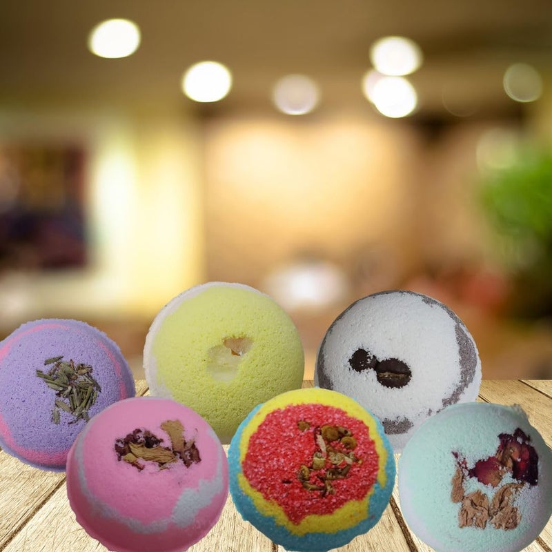 LA NATURAL Handmade Assorted Bath Bombs Combo Lavender Rose Orange Eucalyptus Tea Tree CoffeeVanilla Bath Bombs Combo Natural Cleansing Bath Bombs 60 Gm Each Pack of 6 Assorted - Image 4