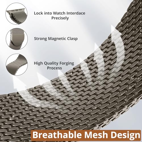Sunnywoo Original Milanese Metal Band Compatible with Apple Watch Bands 44mm/45mm/46mm/49mm/42mm(Series 3 2 1) for Men Women, Stainless Steel Mesh strap for iWatch Ultra 2 Series 9 8 7 6 SE 5 4 3 2 1 Titanium - Image 2