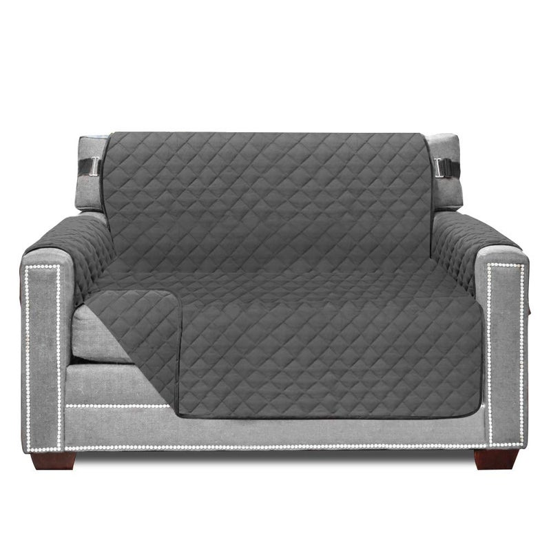 Sofa Shield Chair Slip Cover with Patented Strap Large Cushion Protector Reversible Stain and Dog Tear Resistant Slipcover Quilted Microfiber 48in Seat Washable Covers for Dogs Pets Kids Charcoal