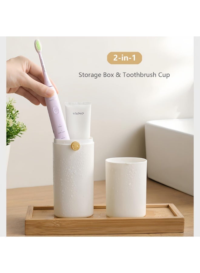 YelaJoy White Portable Travel Toothbrush Case with Secure Lock, Ventilated Toothbrush & Toothpaste Holder Organizer, Multi-Functional Oral Care Container with Mouthwash Cup, Drainage Vent Holes for Family Trips - Image 4
