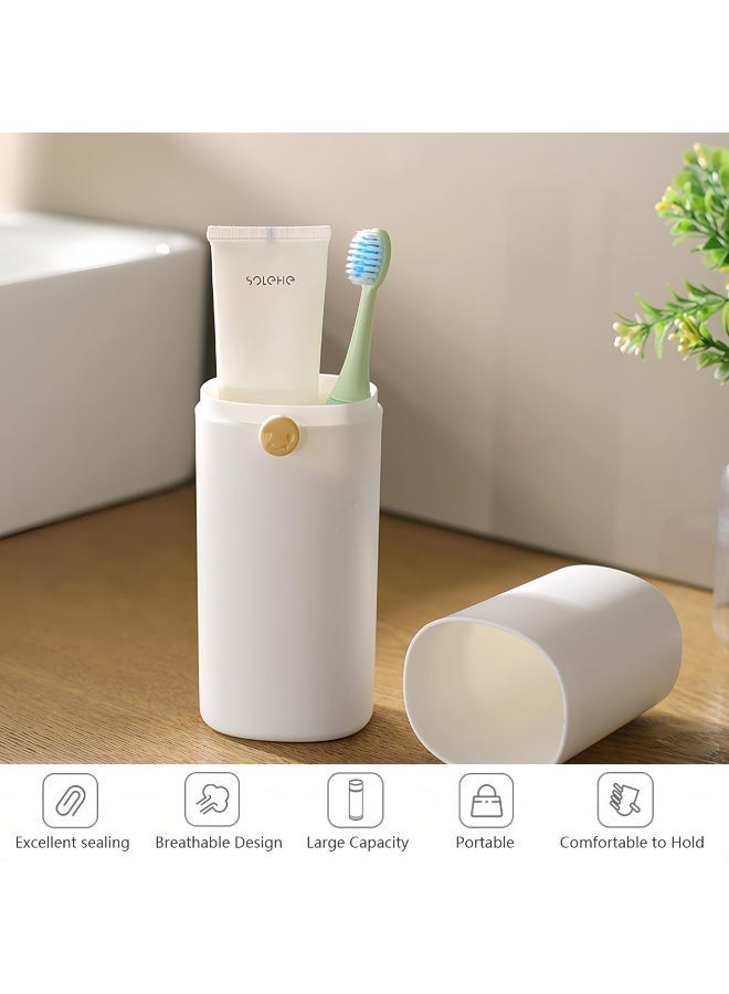 YelaJoy White Portable Travel Toothbrush Case with Secure Lock, Ventilated Toothbrush & Toothpaste Holder Organizer, Multi-Functional Oral Care Container with Mouthwash Cup, Drainage Vent Holes for Family Trips - Image 5