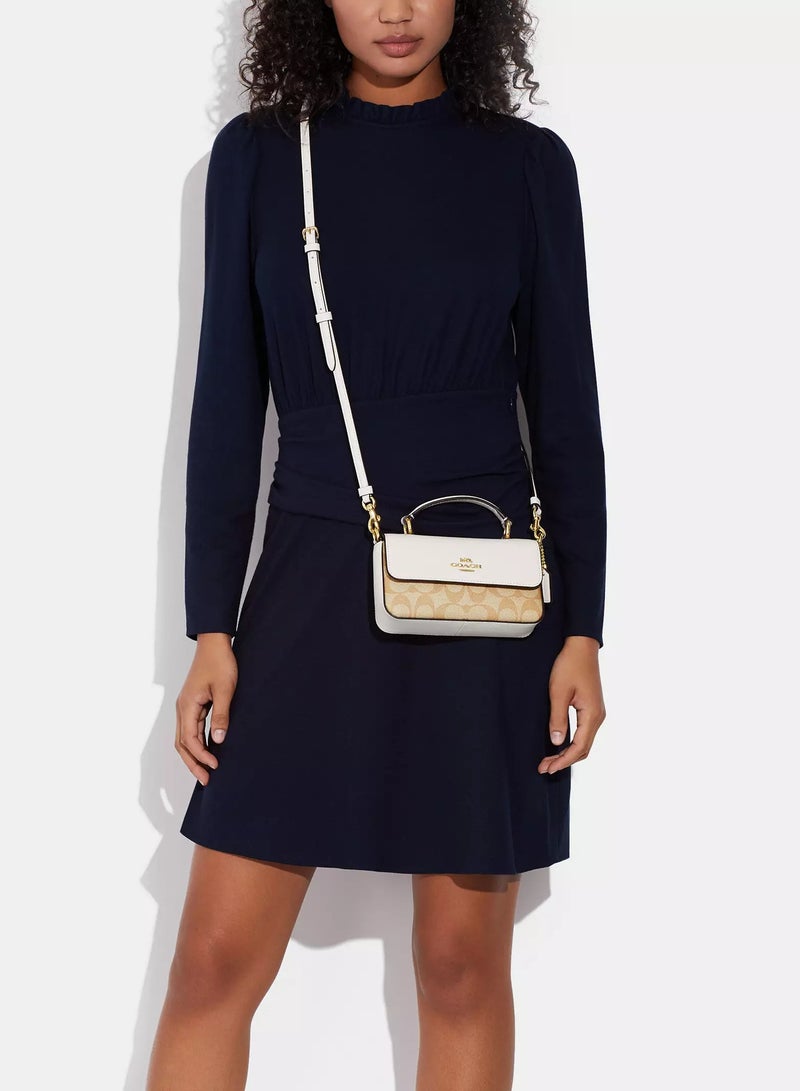 coachoutlet Coach Mini Josie Top Handle Crossbody In Blocked Signature Canvas, Women's Shoulder Bag, Women's Tote Bag, Women's Hand Bag,Women's Cross Body Bag, Women's Wallet, Women's Travel Bag, White-18cm - Image 3