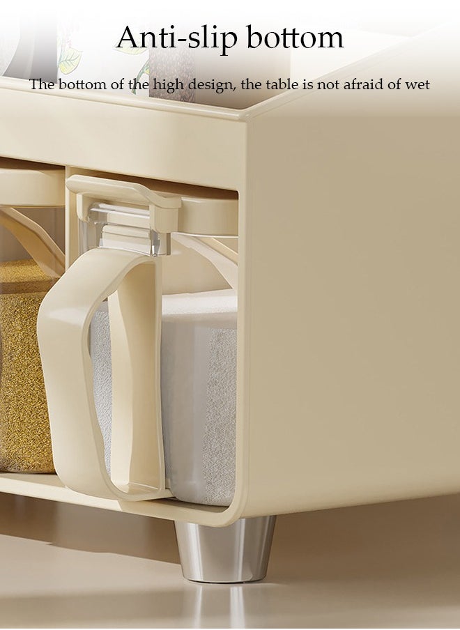 Spice Organizer With 4 Spice Boxes, Home Kitchen Spice Rack, Multifunctional Spice Jar Combination Storage Box, Equipped With Spoon, Handle Design, Anti Slip And Moisture-Proof, 33 * 16.8 * 18.8cm