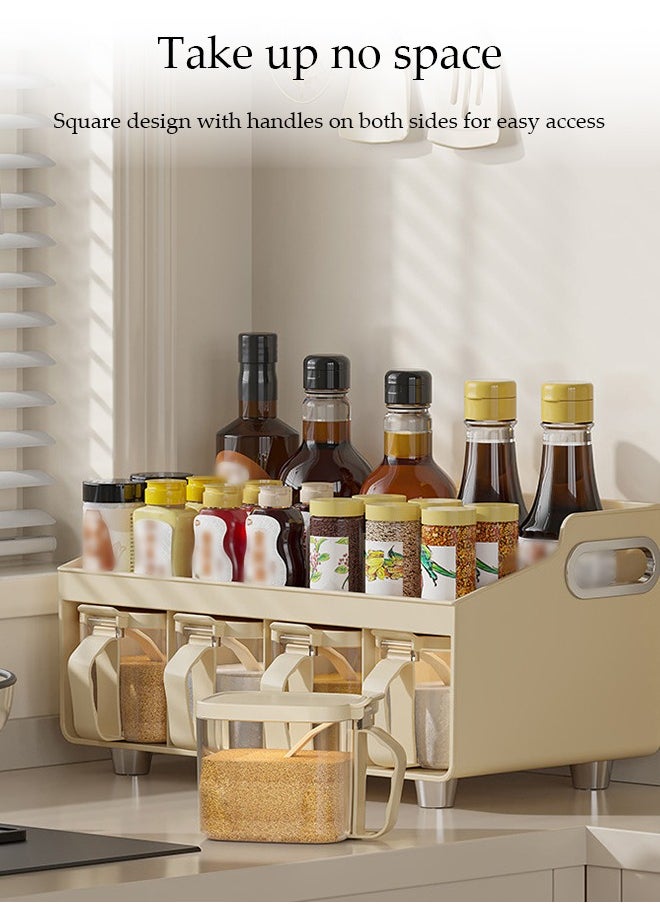 Spice Organizer With 4 Spice Boxes, Home Kitchen Spice Rack, Multifunctional Spice Jar Combination Storage Box, Equipped With Spoon, Handle Design, Anti Slip And Moisture-Proof, 33 * 16.8 * 18.8cm