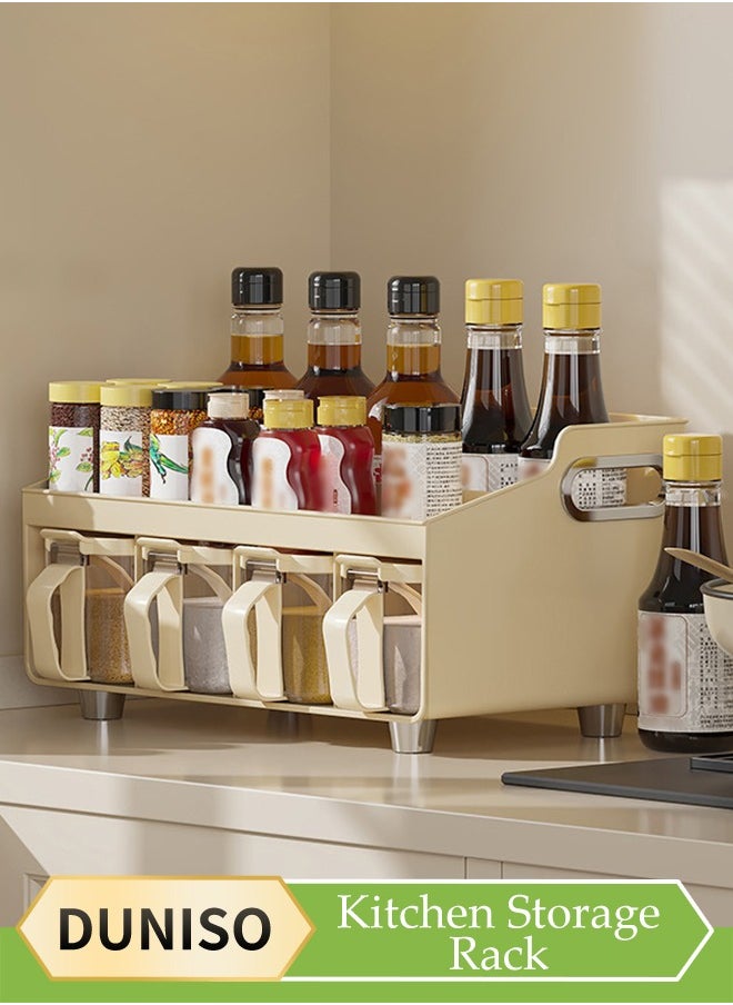 DUNISO Spice Organizer With 4 Spice Boxes, Home Kitchen Spice Rack, Multifunctional Spice Jar Combination Storage Box, Equipped With Spoon, Handle Design, Anti Slip And Moisture-Proof, 33 * 16.8 * 18.8cm  - Image 1