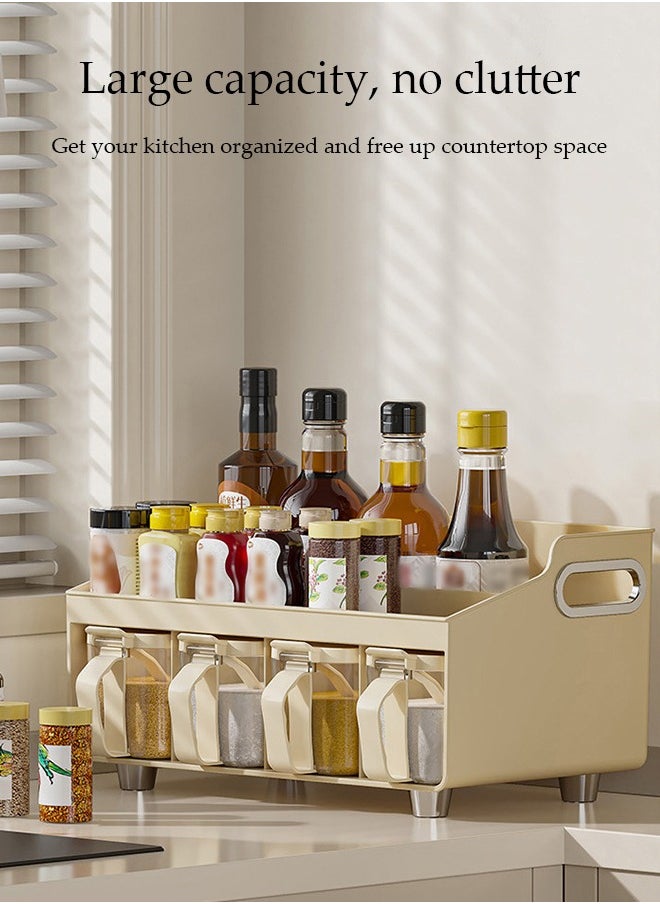 DUNISO Spice Organizer With 4 Spice Boxes, Home Kitchen Spice Rack, Multifunctional Spice Jar Combination Storage Box, Equipped With Spoon, Handle Design, Anti Slip And Moisture-Proof, 33 * 16.8 * 18.8cm  - Image 4