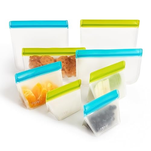 Rezip (re) zip 8-Piece Deluxe Bundle Reusable Storage Bags | BPA-Free, Food Grade, Leakproof, Freezer and Dishwasher Safe (Green, Aqua) - Image 1