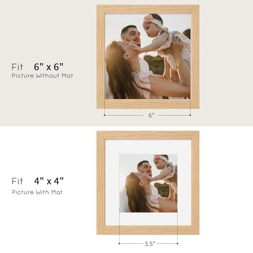 puthiac 6x6 Solid Oak Wood Picture Frame, Fits 4x4 with Mat or 6x6 Without Mat, Wall or Tabletop Display with Stand, Plexi Front, 1 Pack, Natural Oak - Image 4