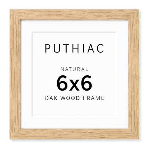puthiac 6x6 Solid Oak Wood Picture Frame, Fits 4x4 with Mat or 6x6 Without Mat, Wall or Tabletop Display with Stand, Plexi Front, 1 Pack, Natural Oak - Image 1