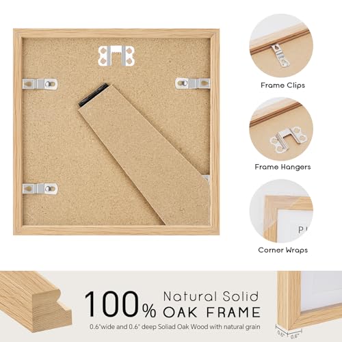 puthiac 6x6 Solid Oak Wood Picture Frame, Fits 4x4 with Mat or 6x6 Without Mat, Wall or Tabletop Display with Stand, Plexi Front, 1 Pack, Natural Oak - Image 3