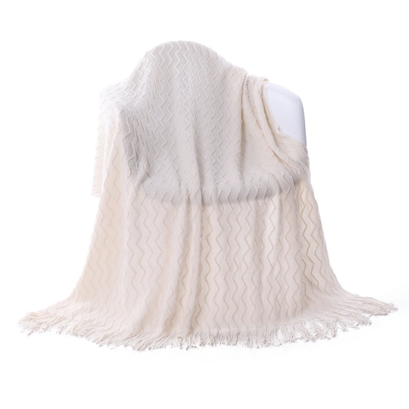 Nordic INS Style Solid Knit Throw Tassel Shawl Blanket White 