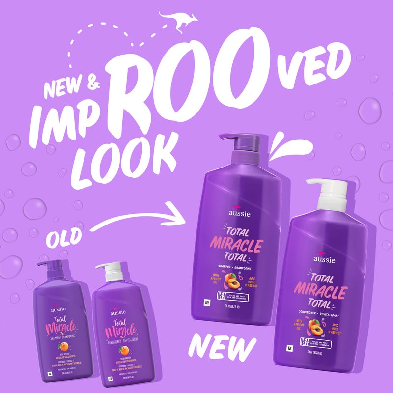 Aussie Total Miracle Hair Care Bundle: Shampoo, Conditioner, and 3 Minute Deep Treatment with Apricot & Macadamia Oil, Paraben-Free for Damaged Hair, 26.2 & 8 Fl Oz - Image 2