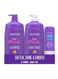 Aussie Aussie Total Miracle Hair Care Bundle: Shampoo, Conditioner, and 3 Minute Deep Treatment with Apricot & Macadamia Oil, Paraben-Free for Damaged Hair, 26.2 & 8 Fl Oz  - Image 1