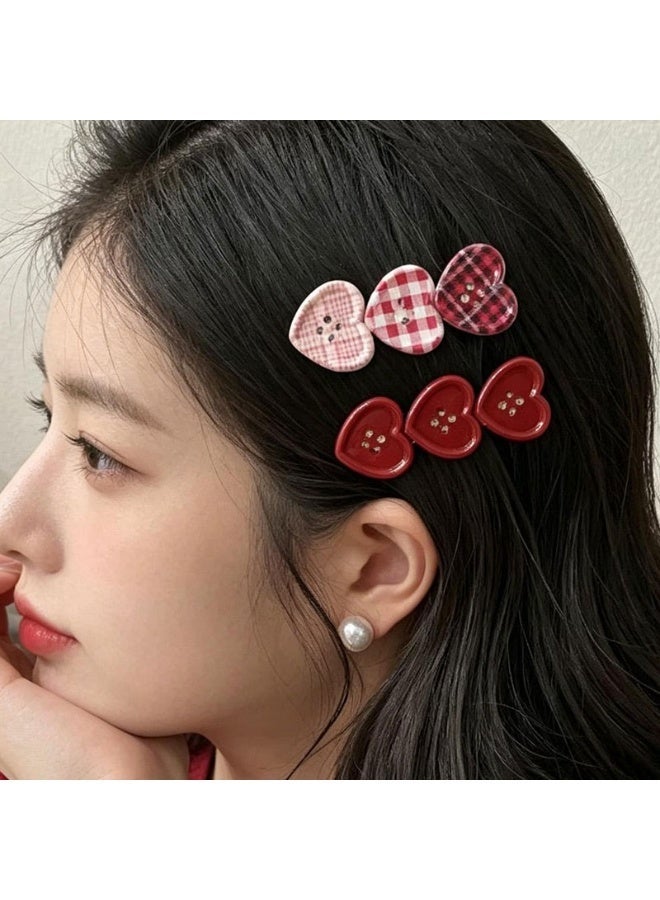 Sweet Love Plaid Button Hair Clip Women Side Bangs Hairpins Korean Japanese Girls Cute Duckbill Clip Headdress Hair Accessories - Image 1