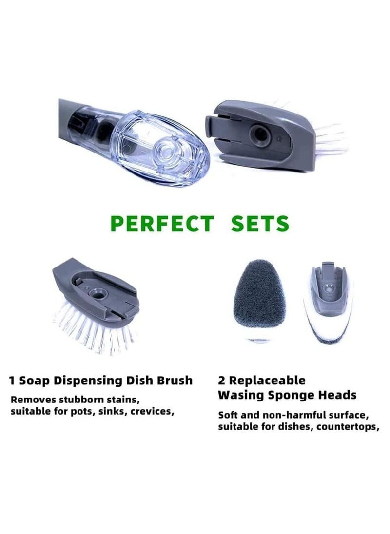Y&D - Dish Scrub Brush, Soap Wand Refills Sponge, Replaceable Sponge Brush Heads,Reusable for Sink Pot Kitchen Cleaning Including1 with Handle and 2 Replacement Head - Image 1