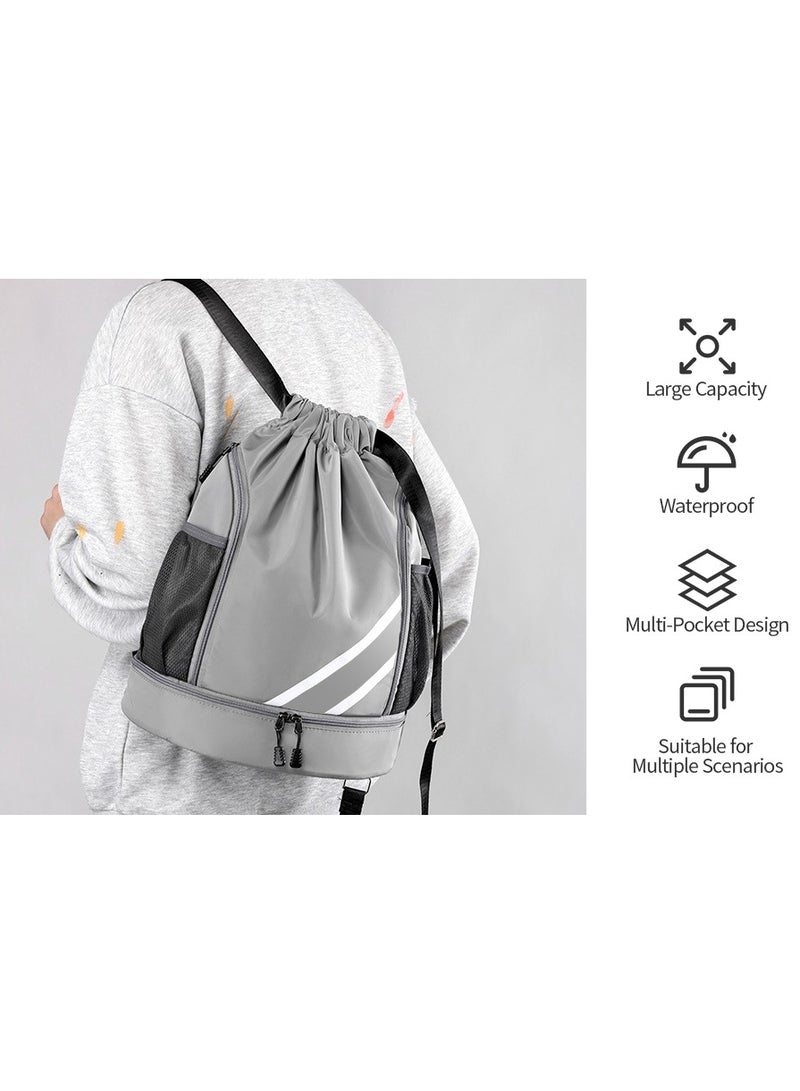 Drawstring Backpack Sports Bag with Basketball Pocket Waterproof Lightweight Foldable Travel Sports Easy Back Pack Outdoor Fitness - Image 5