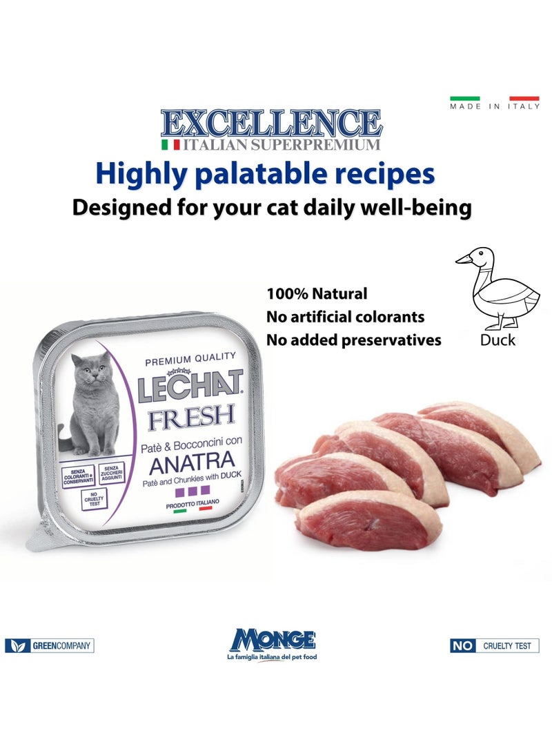 Monge Lechat Fresh by Monge | Cat Wet Food with Duck | Super Premium Complete Wet Cat Food | Patè & Chunkies in Alutray - Image 4