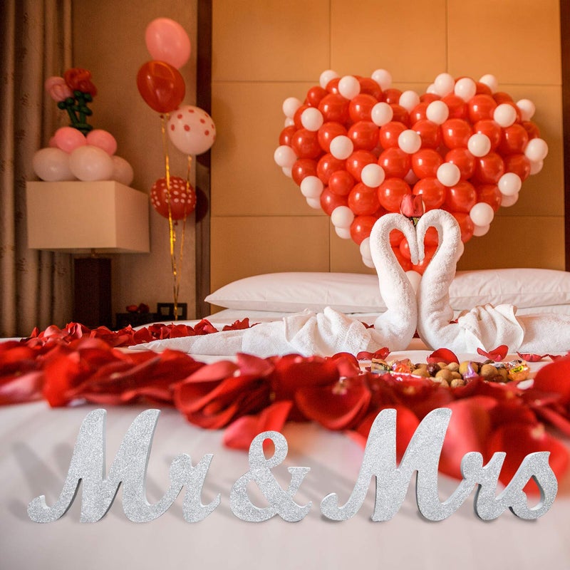 BLOOBLOOMAX Wooden Mr and Mrs Sign  Rustic Mr. & Mrs. Letters Wedding Signs for Wedding Table  Miss Mr. Deroation for Photo Props/Party Table/Anniversary/Valentine's Day/Wedding & Engagement  Silver - Image 5