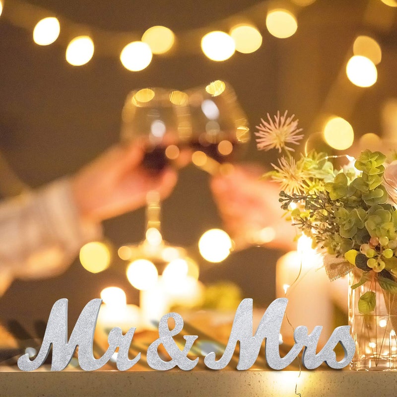 BLOOBLOOMAX Wooden Mr and Mrs Sign  Rustic Mr. & Mrs. Letters Wedding Signs for Wedding Table  Miss Mr. Deroation for Photo Props/Party Table/Anniversary/Valentine's Day/Wedding & Engagement  Silver - Image 3