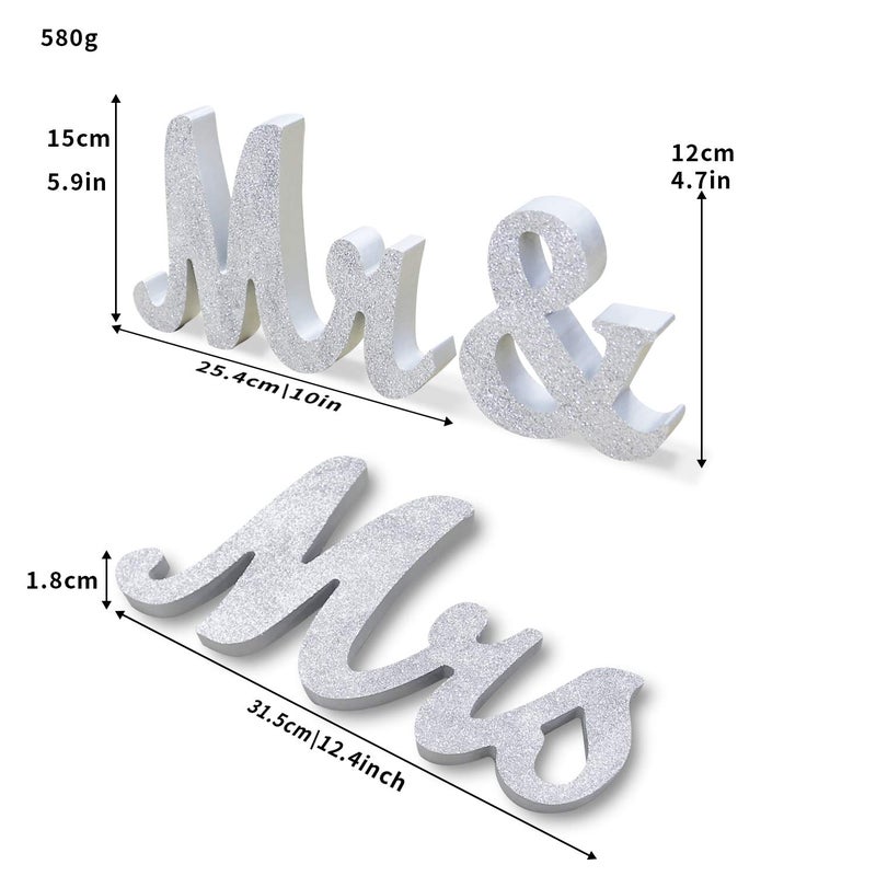 BLOOBLOOMAX Wooden Mr and Mrs Sign  Rustic Mr. & Mrs. Letters Wedding Signs for Wedding Table  Miss Mr. Deroation for Photo Props/Party Table/Anniversary/Valentine's Day/Wedding & Engagement  Silver - Image 2