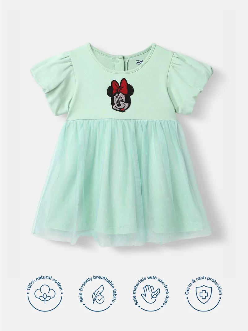 Nautinati Nautinati Infants Silk Organza Minnie Mouse Embroidered Puff Sleeve Dress