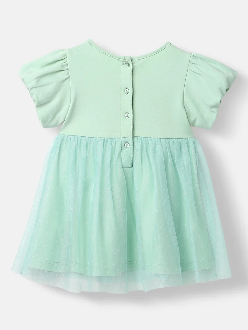 Nautinati Nautinati Infants Silk Organza Minnie Mouse Embroidered Puff Sleeve Dress