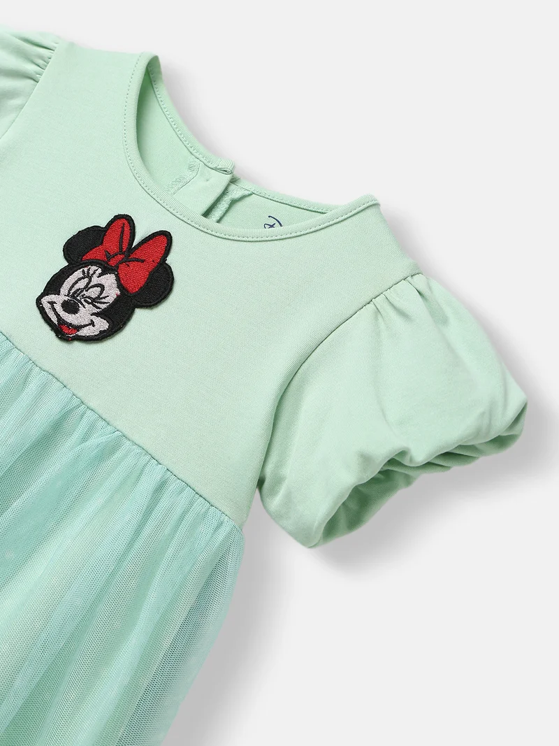 Nautinati Nautinati Infants Silk Organza Minnie Mouse Embroidered Puff Sleeve Dress