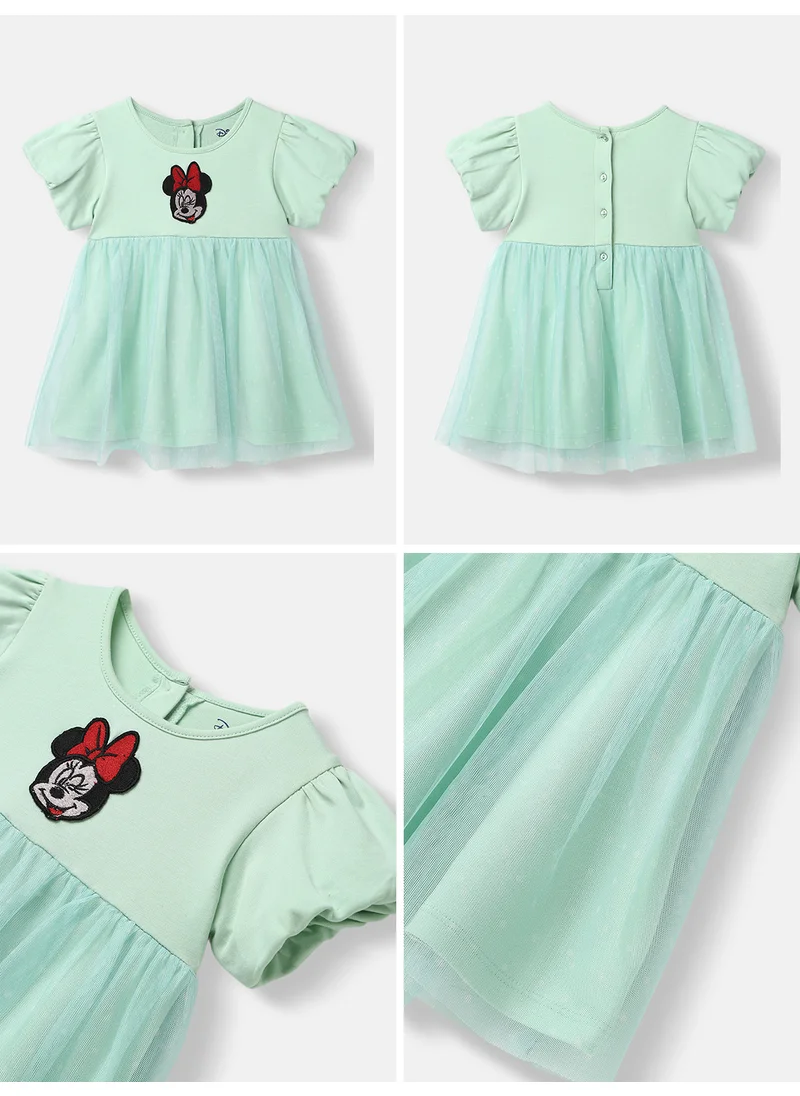Nautinati Nautinati Infants Silk Organza Minnie Mouse Embroidered Puff Sleeve Dress