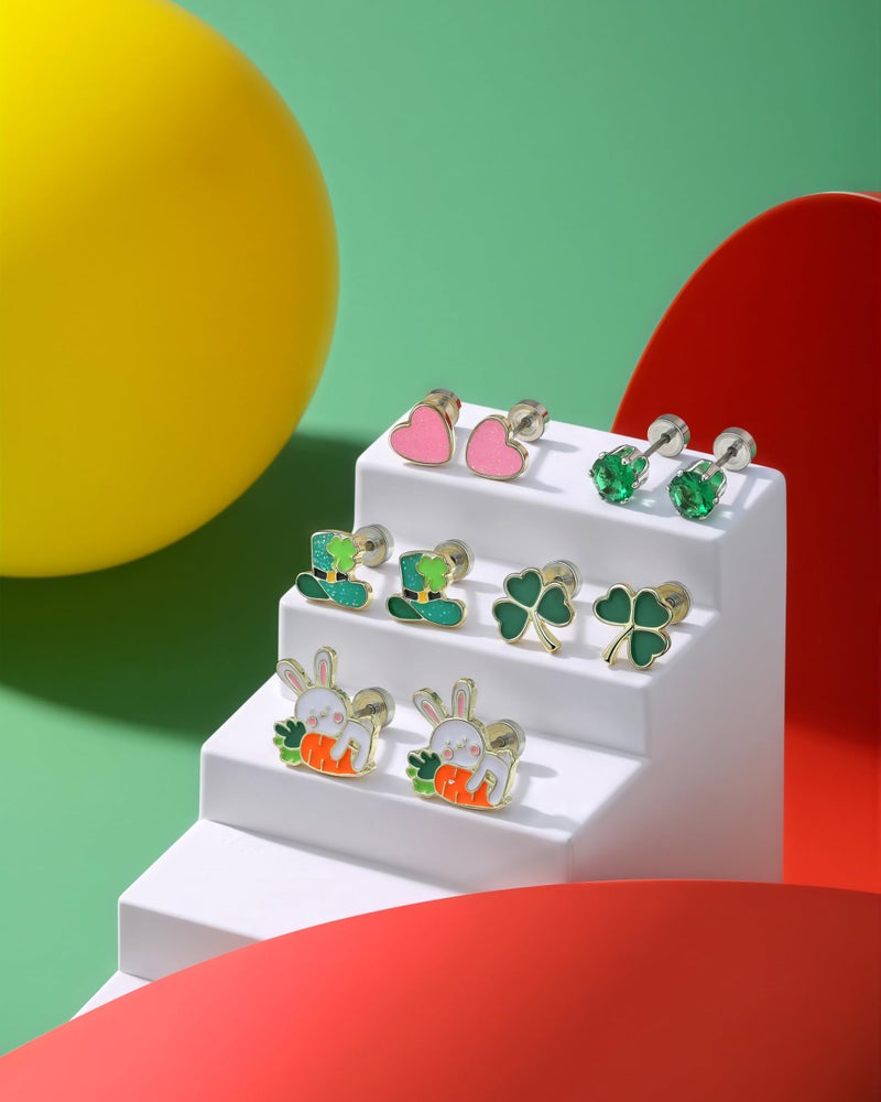 JGUF 18 Pairs Hypoallergenic Flat Back Holiday Earrings Set for Girls Women Valentine's Day St Patricks Day Easter 4th of July Stud Earrings Halloween Christmas Fall Thanksgiving Screw Back Earrings Jewelry - Image 2