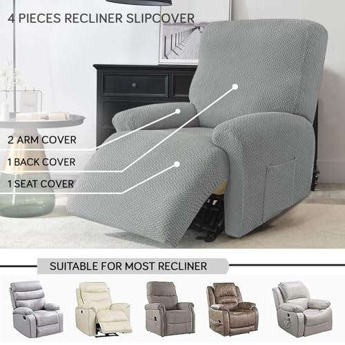 HOKIPO Premium 210gsm, Jacquard 1 Seater Recliner Sofa Cover, Grey (AR-4972-GRY) - Image 3