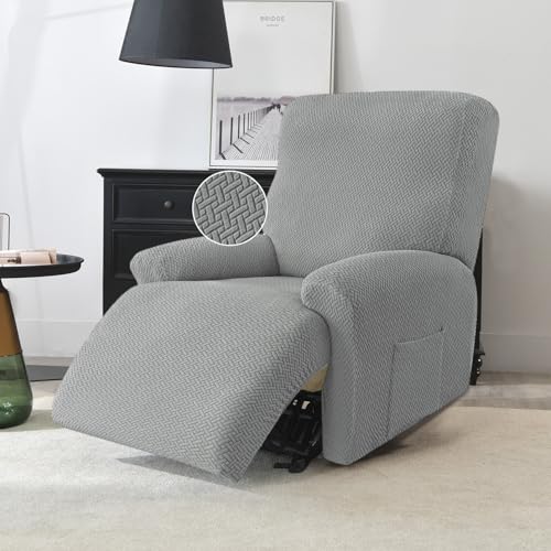 HOKIPO Premium 210gsm, Jacquard 1 Seater Recliner Sofa Cover, Grey (AR-4972-GRY) - Image 1