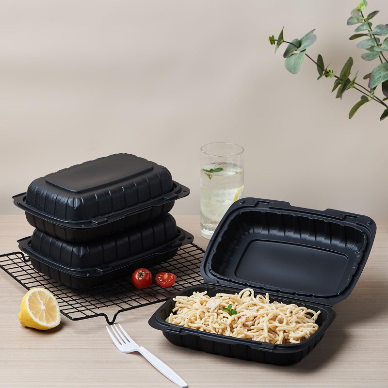FULING 9X6 1-Compartment 50-Pack Plastic Clamshell Containers Food To Go Box Heavy Duty Disposable Hinged With Secure Snap Lid - Image 5