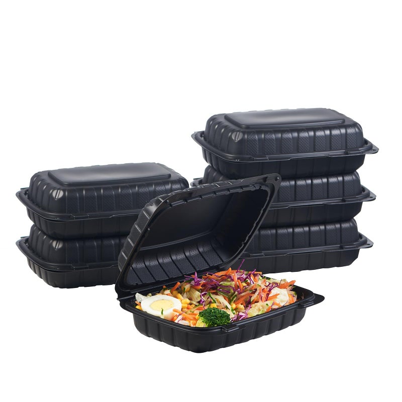 FULING 9X6 1-Compartment 50-Pack Plastic Clamshell Containers Food To Go Box Heavy Duty Disposable Hinged With Secure Snap Lid - Image 1