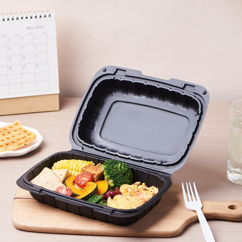 FULING 9X6 1-Compartment 50-Pack Plastic Clamshell Containers Food To Go Box Heavy Duty Disposable Hinged With Secure Snap Lid - Image 4
