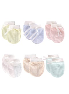 SYOSI Anti-Scratch Baby Mittens Cute Boys Girls Cotton No Scratch Gloves Drawstring Adjustable for and Infants 6 Pairs Eyelet Mitten  - Image 1