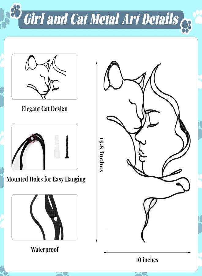 ANJUU Black Metal Cat Wall Art Decor, Girl Metal Wall Hanging Decoration Art for Cat Lovers for Living Room Kitchen Bathroom Hotel - Image 2