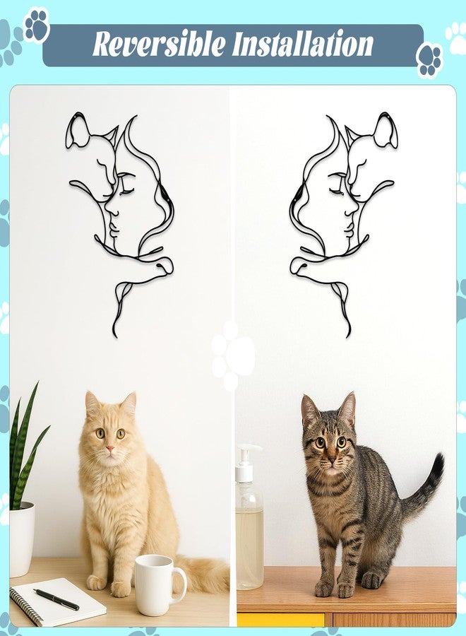 ANJUU Black Metal Cat Wall Art Decor, Girl Metal Wall Hanging Decoration Art for Cat Lovers for Living Room Kitchen Bathroom Hotel - Image 3