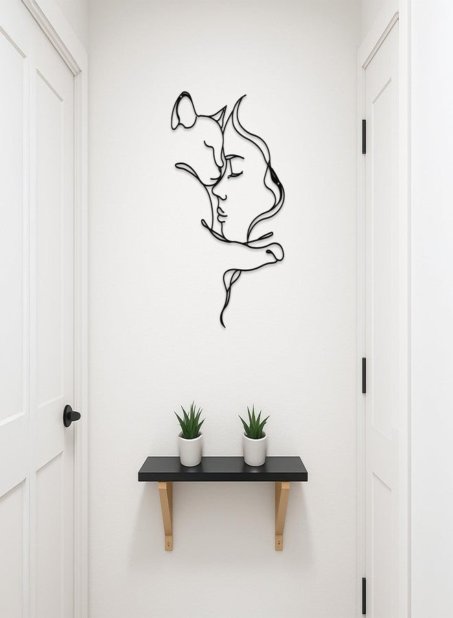 ANJUU Black Metal Cat Wall Art Decor, Girl Metal Wall Hanging Decoration Art for Cat Lovers for Living Room Kitchen Bathroom Hotel - Image 1