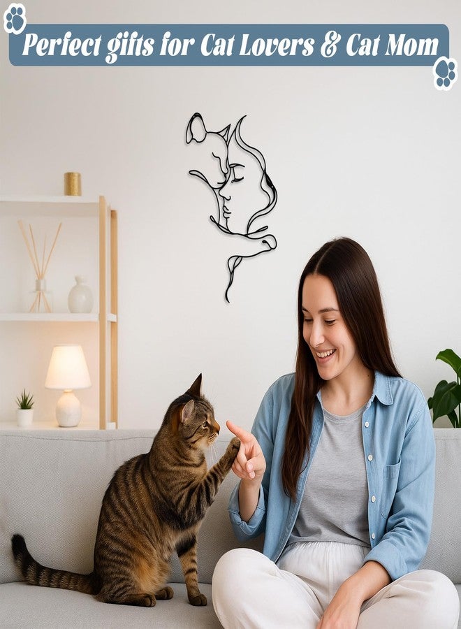 ANJUU Black Metal Cat Wall Art Decor, Girl Metal Wall Hanging Decoration Art for Cat Lovers for Living Room Kitchen Bathroom Hotel - Image 5