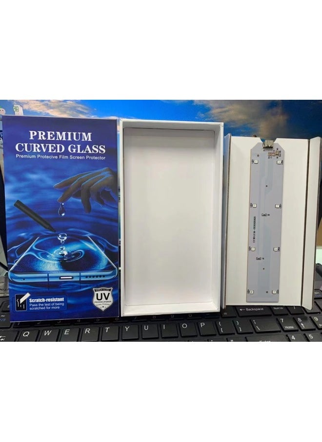Generic - Suitable For Iphone15Pro Tempered Film UV Hot Bending High Aluminum White Film Full Version Miniature Plus Stickers For Iphone 15 Protection-Color:Four Curved UV Tempered Film [boutique Packaging With Headlight Version]]-Size:For Iphone15 - Image 1