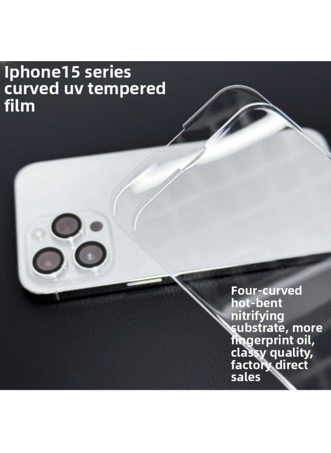 Generic - Suitable For Iphone15Pro Tempered Film UV Hot Bending High Aluminum White Film Full Version Miniature Plus Stickers For Iphone 15 Protection-Color:Four Curved UV Tempered Film [boutique Packaging With Headlight Version]]-Size:For Iphone15 - Image 1